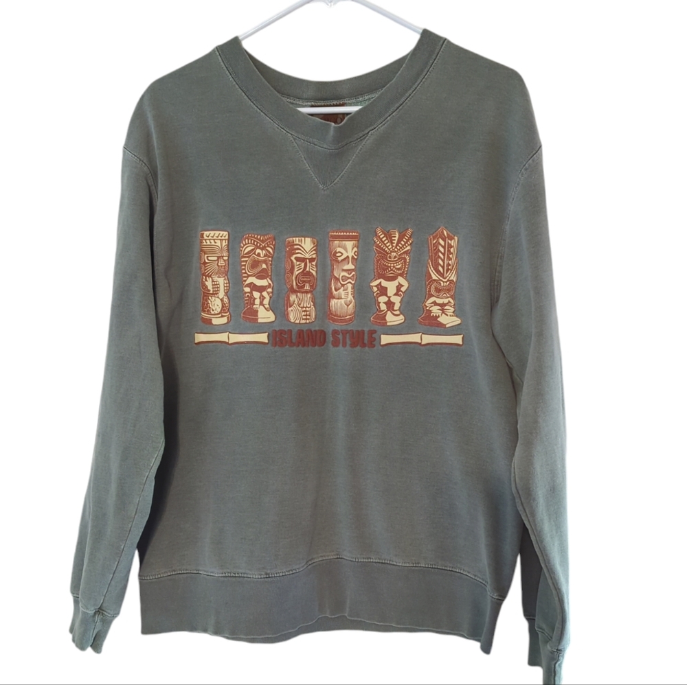 Fargo Clothing Island Style Crew Neck Sweatshirt MEDIUM Green Raised Accents
